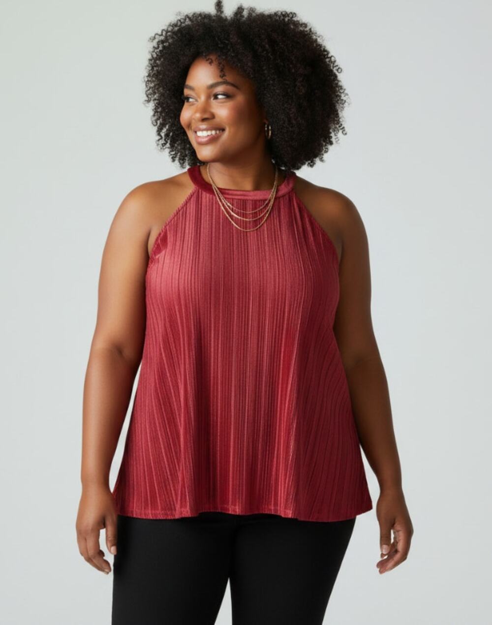 Torrid Top Womens Plus Size 2 Red Velvet Pleated High Neck Goddess Tank Blouse